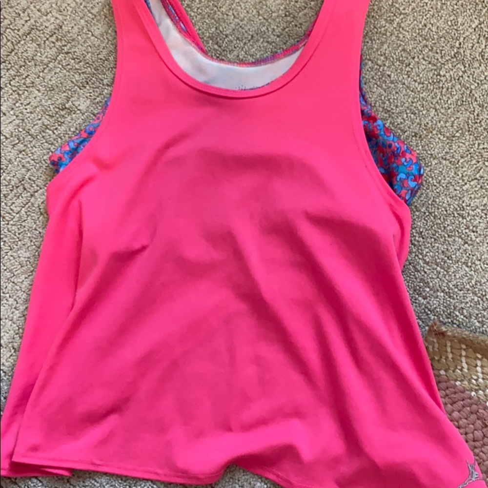 A Hot Pink and Blue Athletic Crop